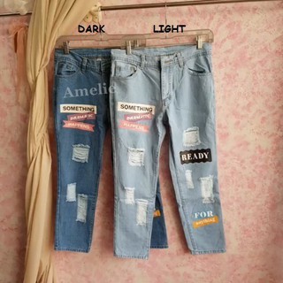  Celana  Denim  Boyfriend  Ripped Jeans  Sobek  Wanita Korea 