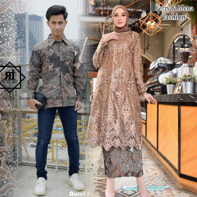 Couple kebaya tunik dengan kemeja batik//couple keluarga batik//kebaya tunik jumbo//kebaya modern