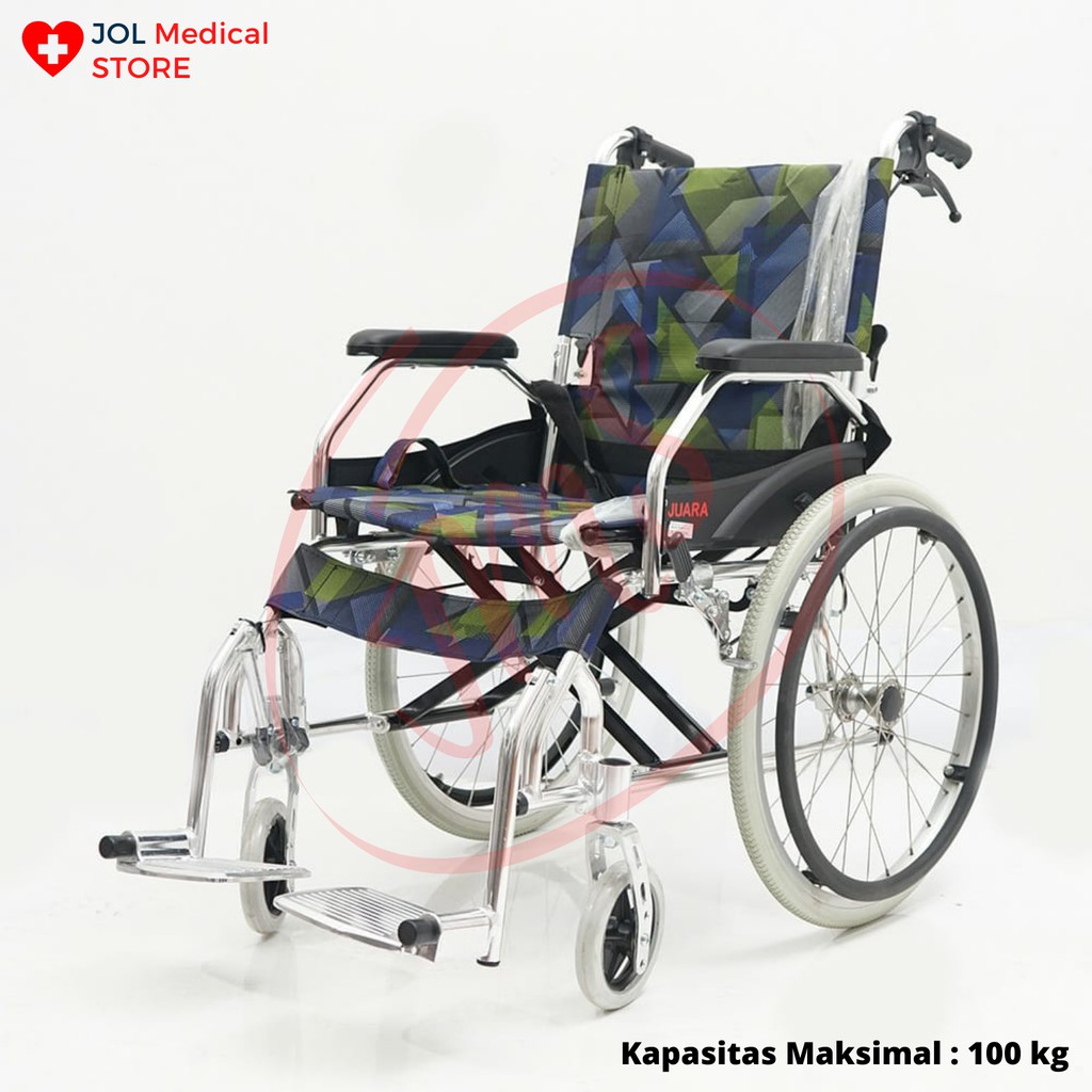 Kursi Roda Traveling Juara JML 02 Aluminium – Kursi Roda Travel Lipat Ringan untuk Haji 66 cm 100kg