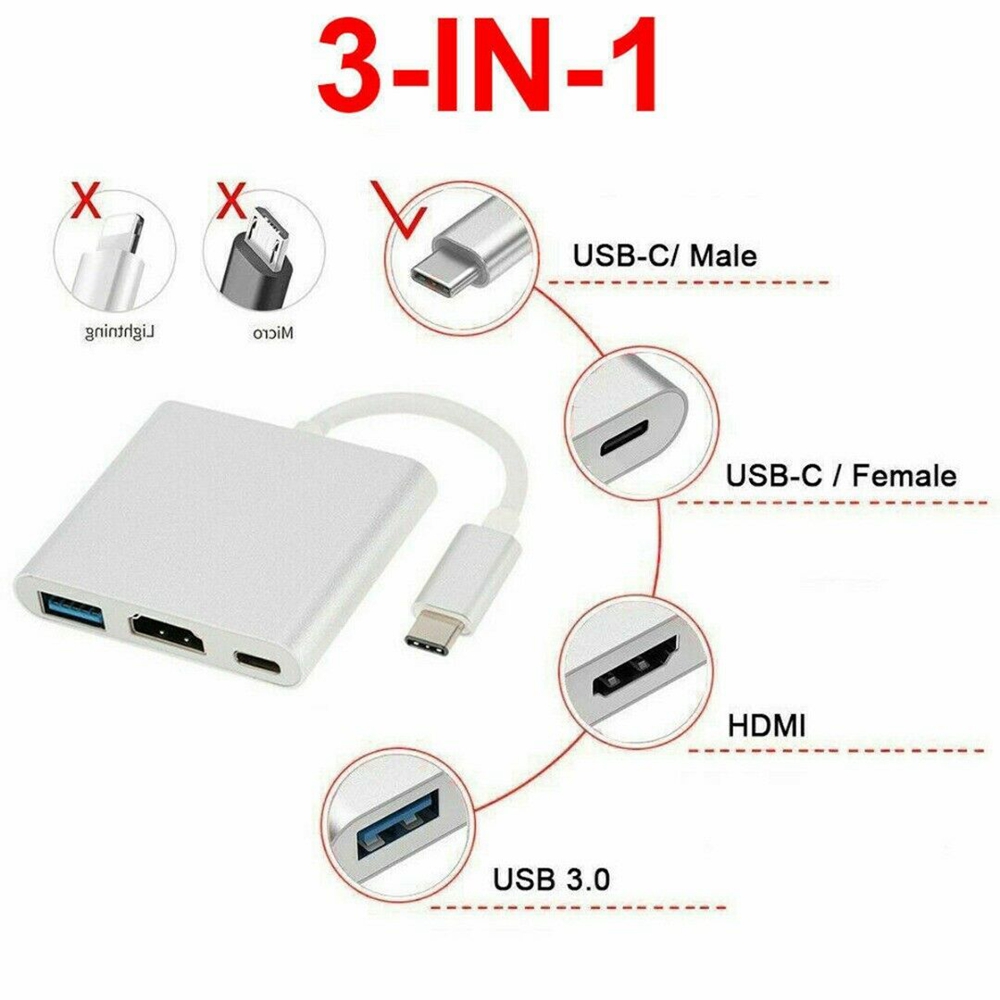 【COD Tangding】3.1 USB Type-C To Hdmi+usb+PD Three-in-one HD on-screen Adapter Cable Support 4K