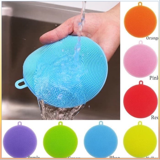 Pencuci Piring Spon Silikon Cuci Piring BULAT Anti Kuman Bakteri Panci Spons Sikat Reusable Sponge