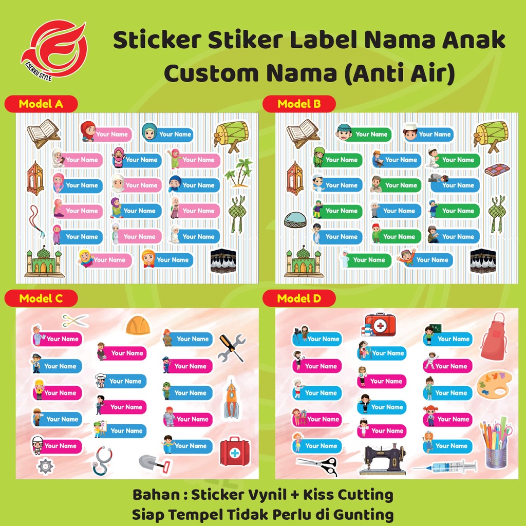 

Sticker Stiker Label Nama Anak Custom Nama Karakter (Sticker Anti Air)