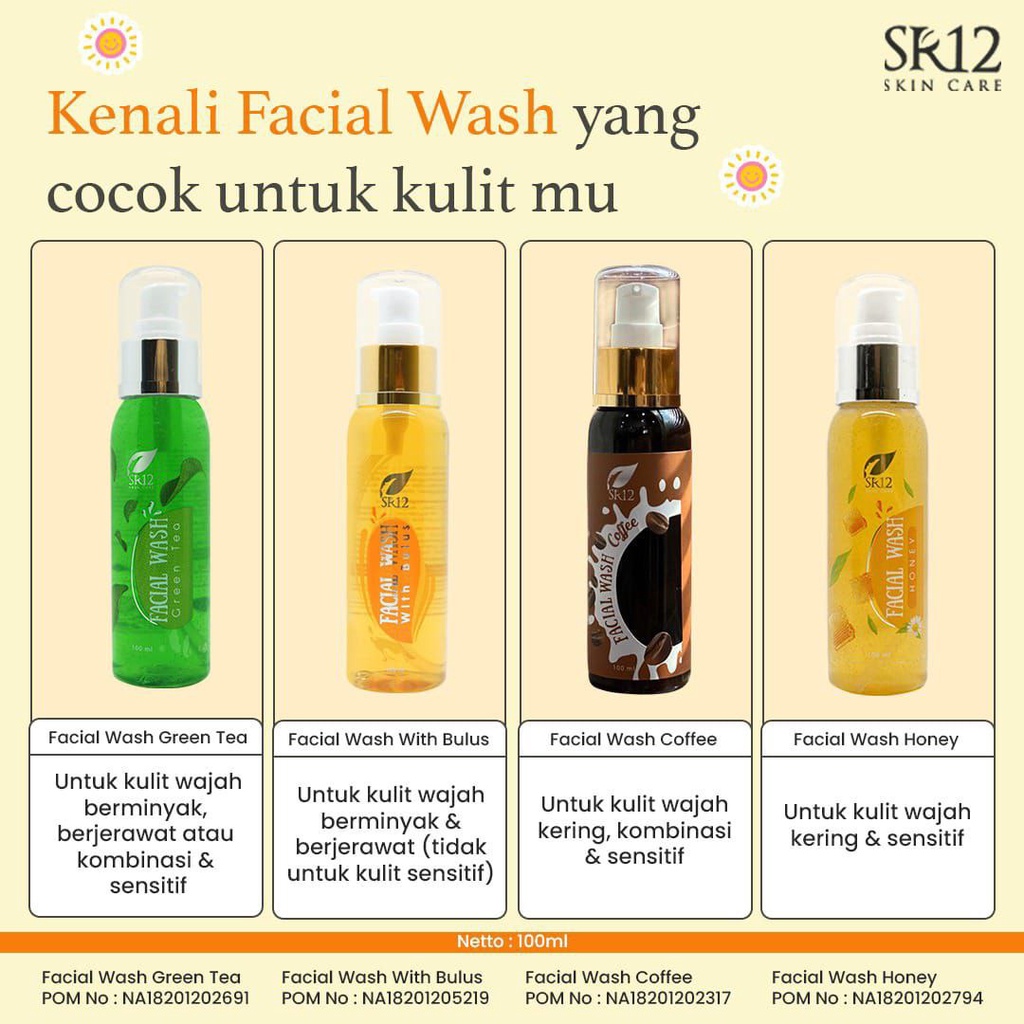 FACIAL WASH SR12 100ML ALL VARIAN / HONEY / BULUS / COFFEE / GREEN TEA / GLUTATION