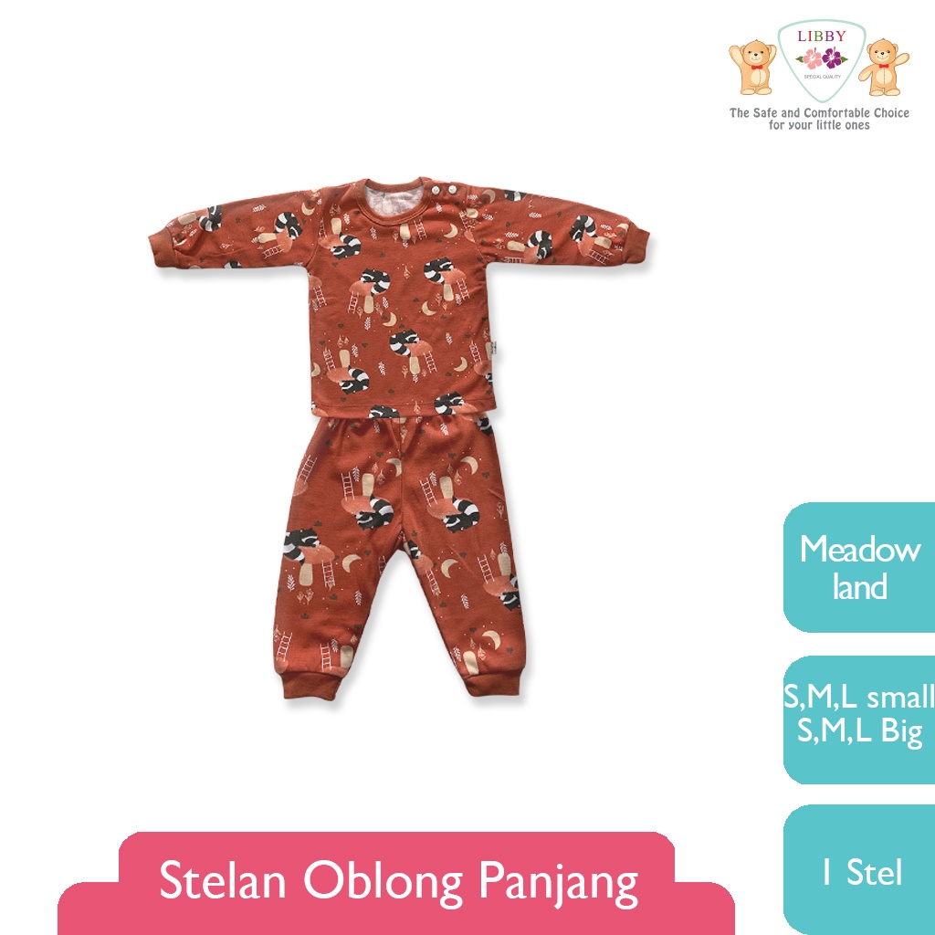 LIBBY Motif Boy Girl Setelan Oblong Panjang - Celana Panjang Piyama Kancing Bahu Anak Kecil Libby