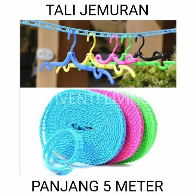 TALI JEMURAN ADA LUBANG GANTUNGAN BAJU - HANGER SUPER PRAKTIS - CLOTHES LINE UNIK +- 5 METER