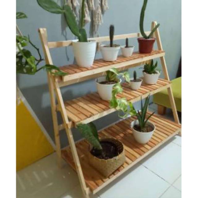 Rak susun kayu - rak susun jati belanda - rak tempat pot - rak pot
