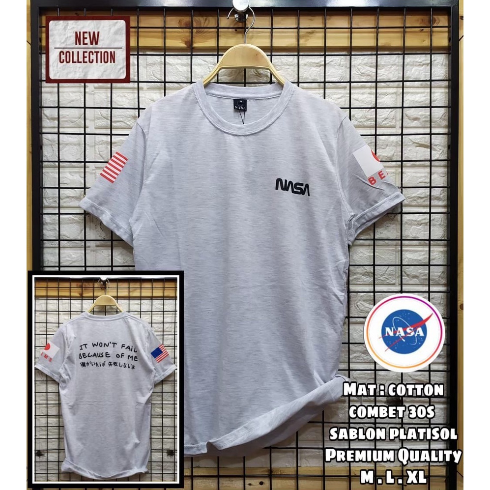 Baju Kaos Nasa Original Merk NSA Premium Pria Wanita | T Shirt Nasa Logo Putih HItam Grey