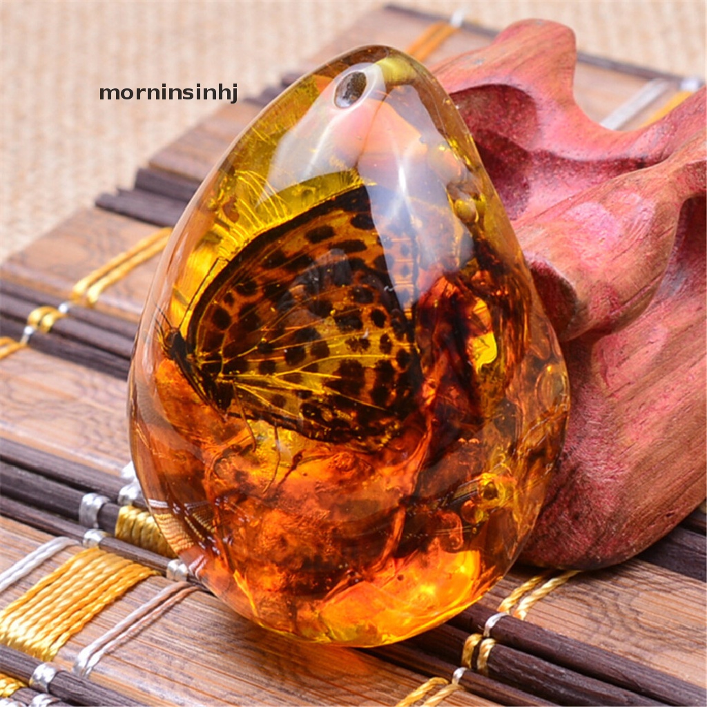 Mornin Liontin Kupukupu Bahan Resin Warna Amber