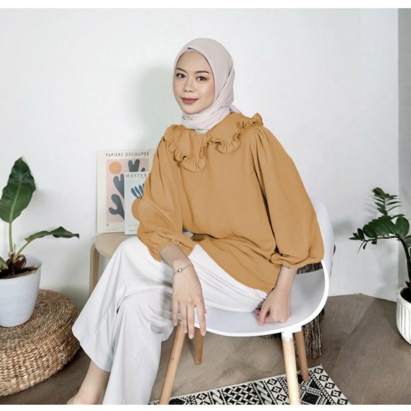 Blouse Dwisa Rayon Crincle Atasan Wanita Kerah Collar Kemeja Basic Polos