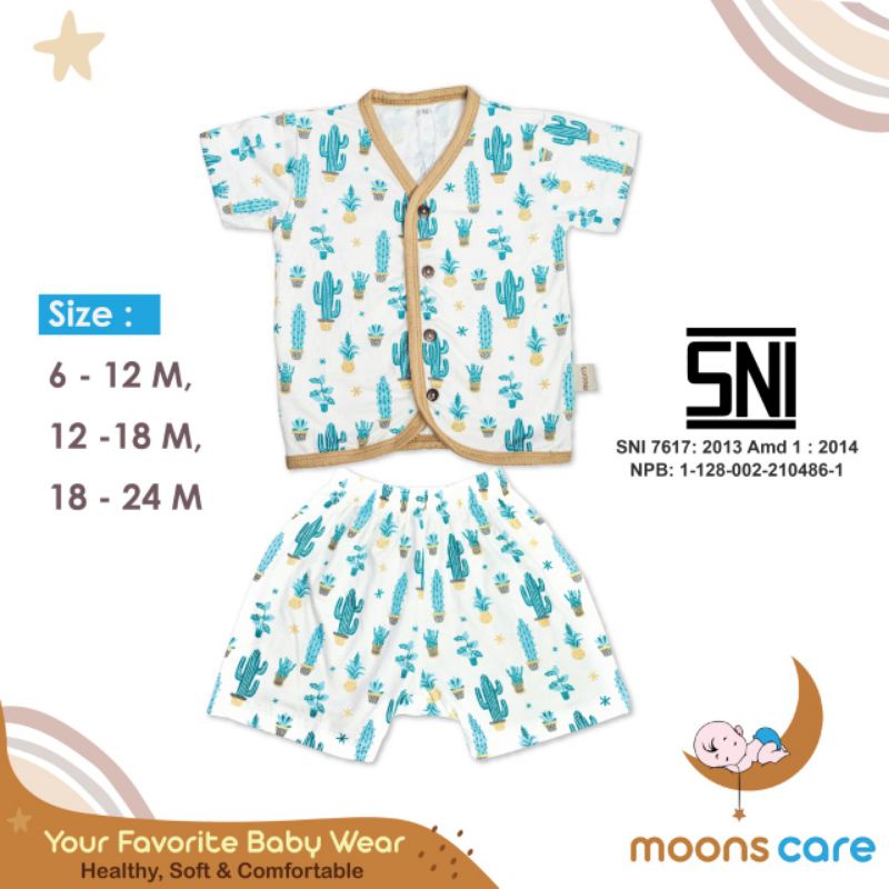 SNI SML Moons Stelan Pendek Kancing Motif Stelan Bayi Baju baru Lahir Stelan Baju Lucu stelan pendek