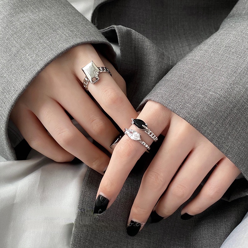 Cincin Rantai Model Terbuka Bahan Zirkon Gaya Vintage Harajuku Untuk Aksesoris