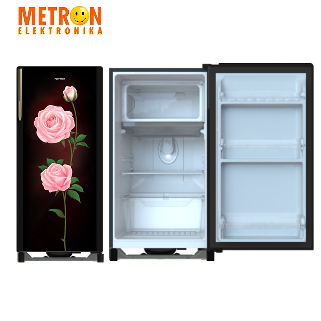 POLYTRON PRA 16 PRX HANDLE BLACK PINK ROSE KULKAS 1 PINTU 160 LITER TEMPERED GLASS DOOR / PRA16PRX