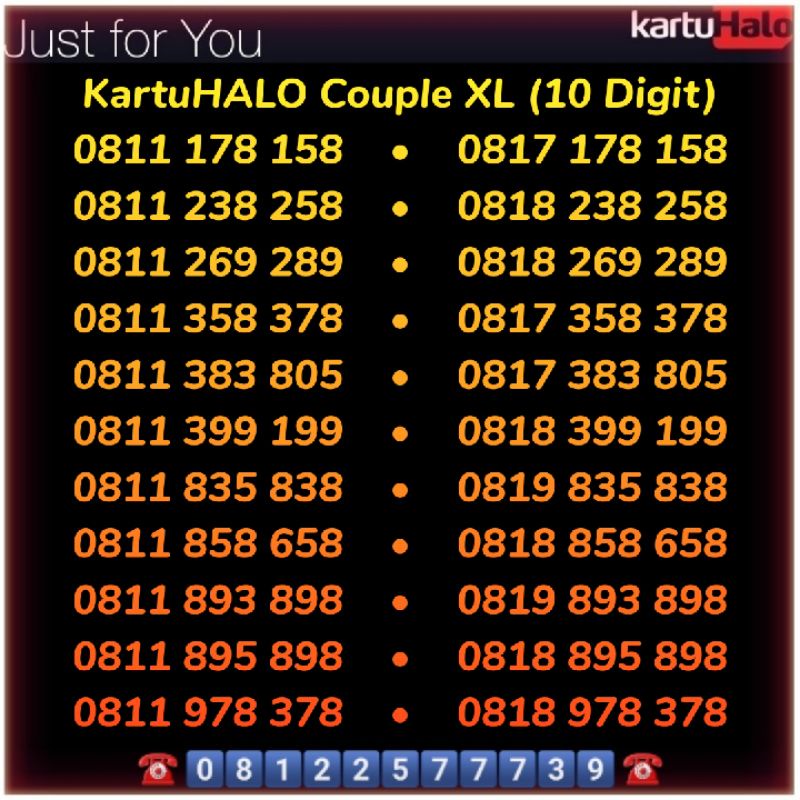 Kartu Halo & XL - Nomor Cantik 10 Digit - Nomor Cantik Couple - Kartu Halo 10 Digit - XL 10 Digit