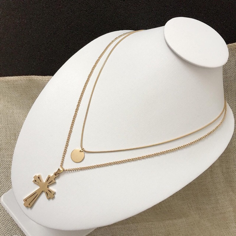 KALUNG DUA LAYER KOIN SALIB BESAR GOLD TITANIUM