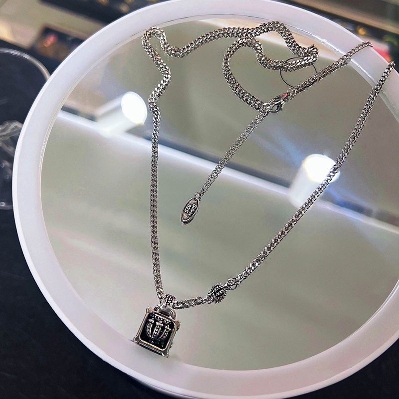 Kalung Rantai Sterling Silver 925 Dengan Liontin Mahkota + Batu Zircon Hijau Ala Thailand Untuk Wanita