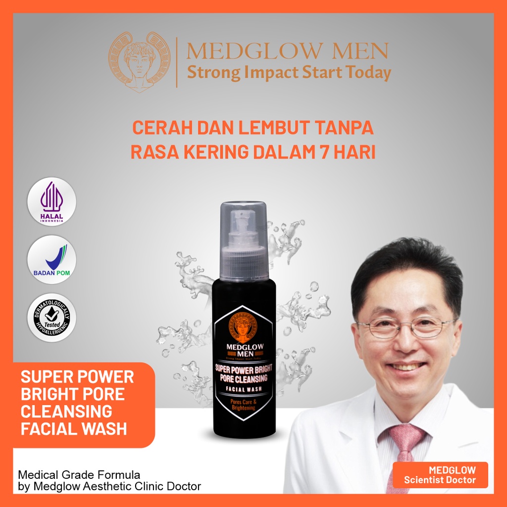 MEDGLOW MEN Super Power Bright Pore Cleansing Facial Wash  BPOM HALAL | SABUN PEMBERSIH WAJAH CHARCO