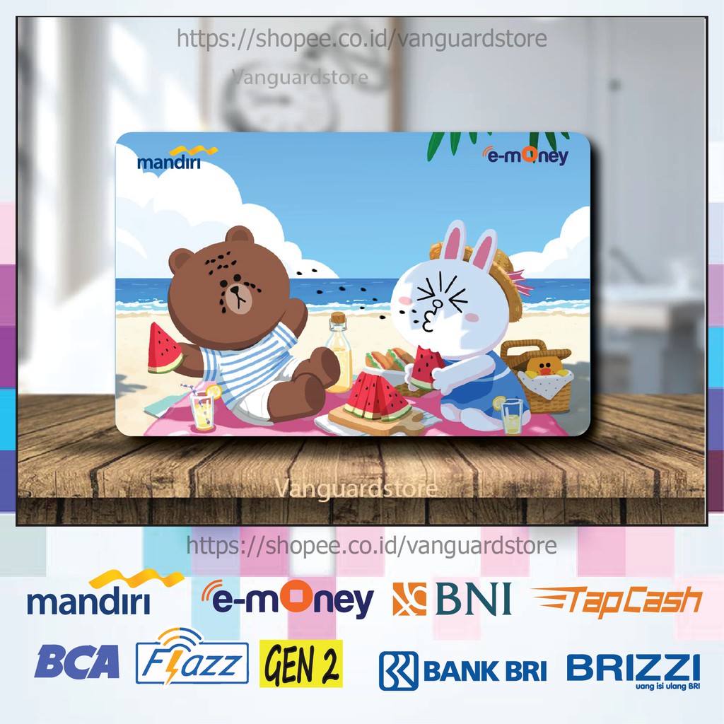 KARTU E MONEY E TOLL BROWN AND CONY DI PANTAI LINE ANIME 2 EMONEY MANDIRI FLAZZ BCA TAPCASH BRIZZI