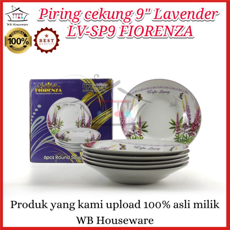 piring makan cekung keramik motif Lavender 9" LV-SP9 FIORENZA