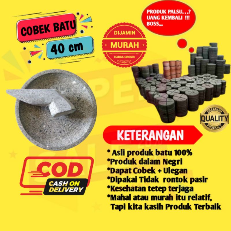 COBEK BATU ASLI 40CM  - FREE ULEG