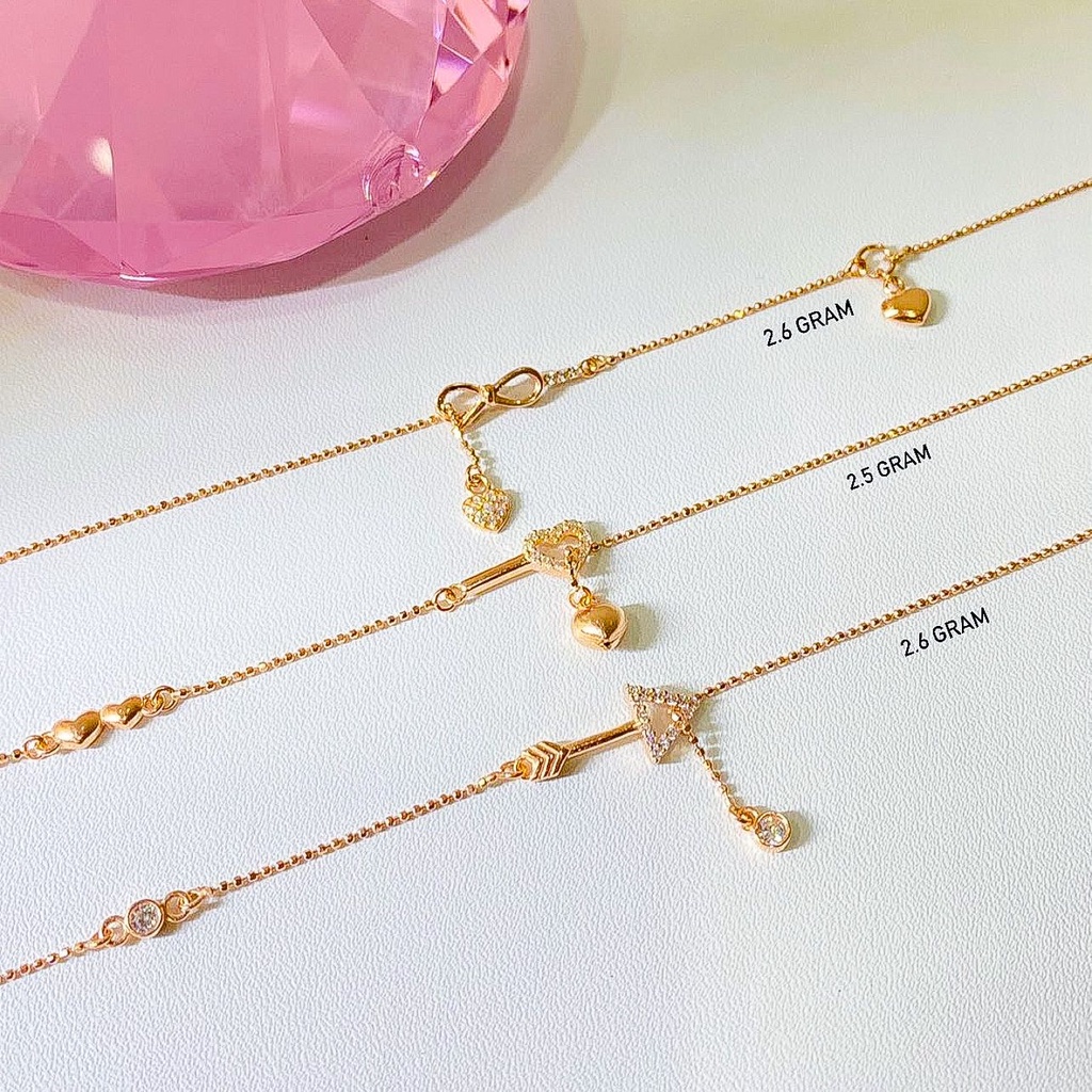 Gelang rantai tangan anak dan dewasa emas asli kadar 750 75 17k rosegold tali merica pala love infinity ribbon arrow panah permata ringan korean 2 dua gram gr g terbaru