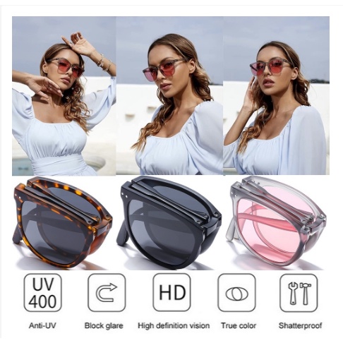 Kacamata Hitam Terbaru bisa di LIPAT Sunglasses Anti-UV Wanita Pria Import Kacamata Fashion