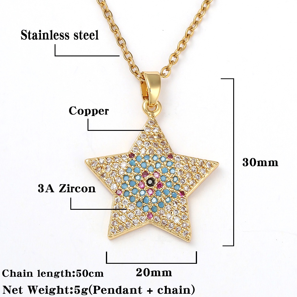 Eropa dan Amerika mata baru lima menunjuk bintang kalung aksesoris pribadi warna zircon liontin all-