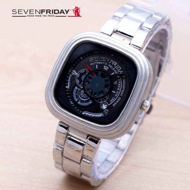 JAM TANGAN SEVENFRIDAY RANTAI SILVER PLAT HITAM