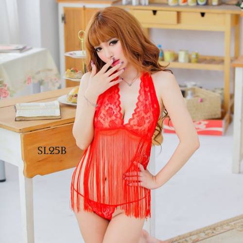 [READY STOCK] LINGERIE RUMBAI BAJU TIDUR WANITA DEWASA NIGHTGOWN SEKSI MERAH SL25B