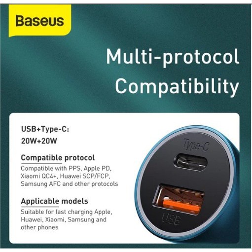 Kepala Car Charger Mobil Baseus Golden Contactor 40W USB + Type C PD