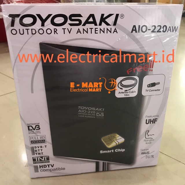 Antena TV Digital Booster Toyosaki AIO 220 / AIO 235 Kabel 10M / Antena Toyosaki Siaran Gratis Bola WORLD CUP 2022 Piala Dunia