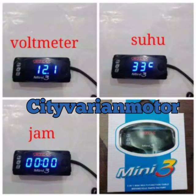 Voltmeter Aki 3 in 1 jam digital pengukur suhu Volt Meter Aki