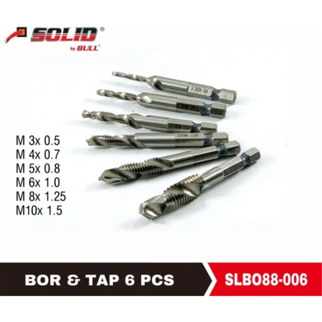 Tap drill/ mata bor sekaligus tap 6 pcs SOLID