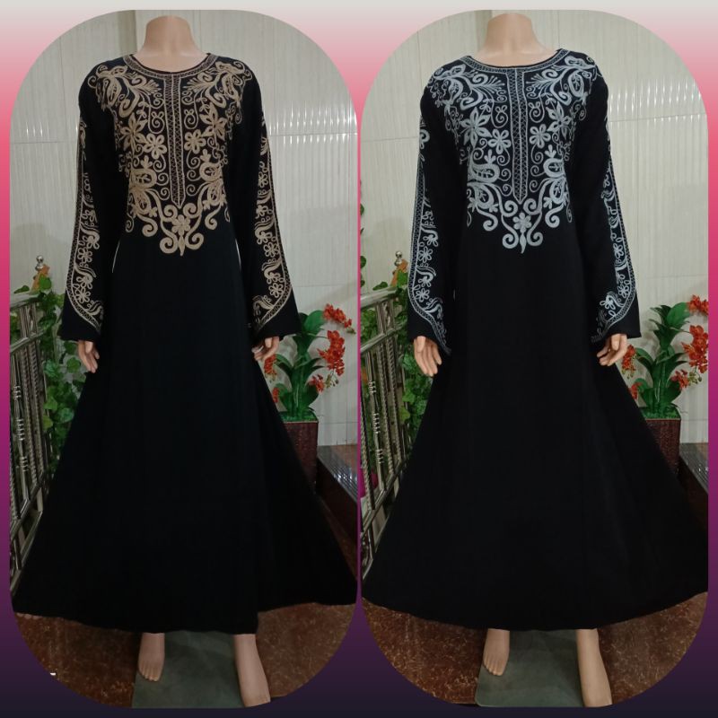 abaya bordir stick lengan v/gamis hitam