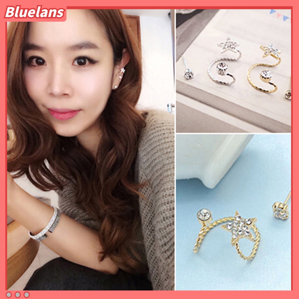 2pcs / Set Anting Stud Desain Bintang Aksen Berlian Imitasi Bahan Alloy Ramah Lingkungan Untuk Wanita