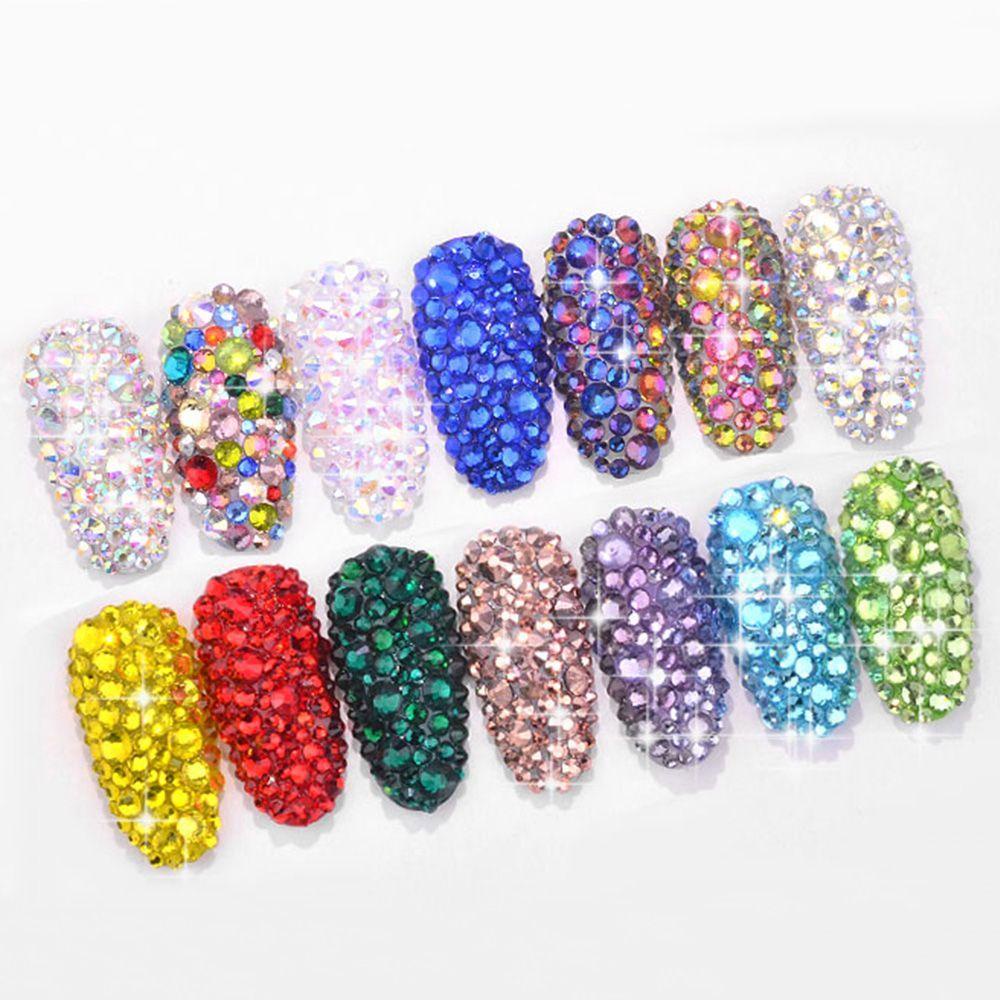 Mxbeauty Aksesoris Nail Art Shiny 1box Dekorasi 3D Manicure AB Crystal Bening Ukuran Campur