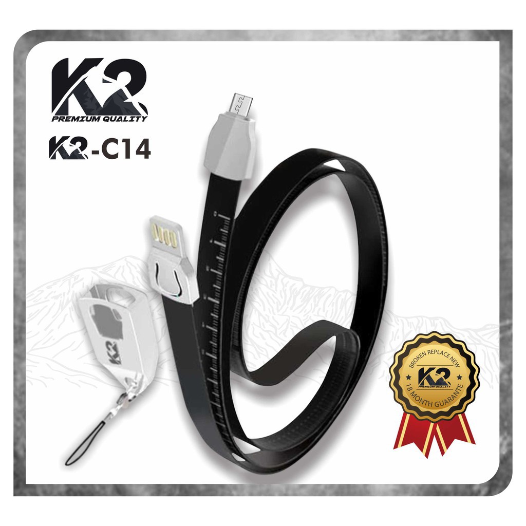 Kabel Data K2-C14 LANYARD PREMIUM QUALITY MICRO USB / IPHONE / TYPE C Fast charging 2.4A KALUNG TALI HP / NAMETAG