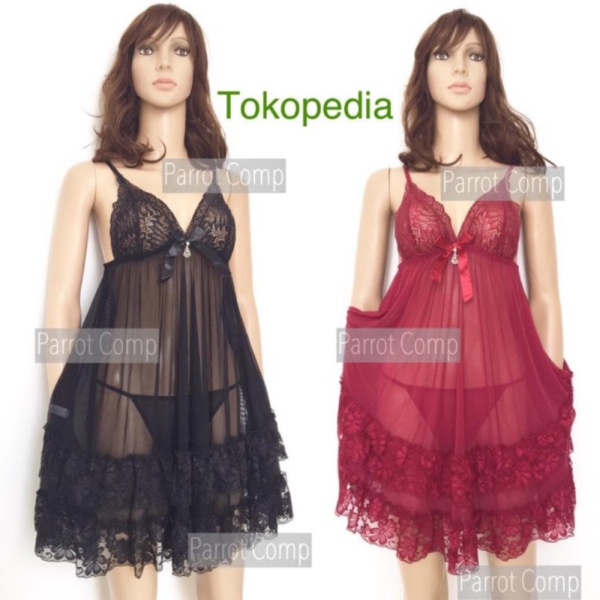 Jual Sexy Lingerie Wanita 1166 Lingeri Cewek Big Size Jumbo L XL XXL Cewe - Merah Maroon Diskon