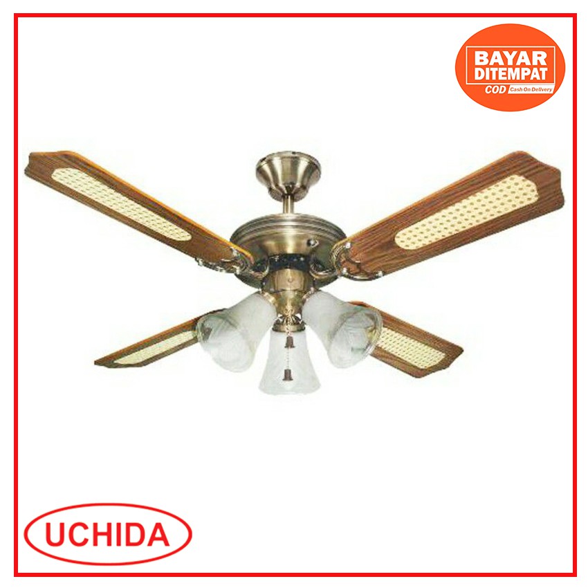 Maspion Uchida CF-125 EAB Kipas Angin Plafon Dekorasi 4 Baling 3 Lampu + Tali Ceiling Fan