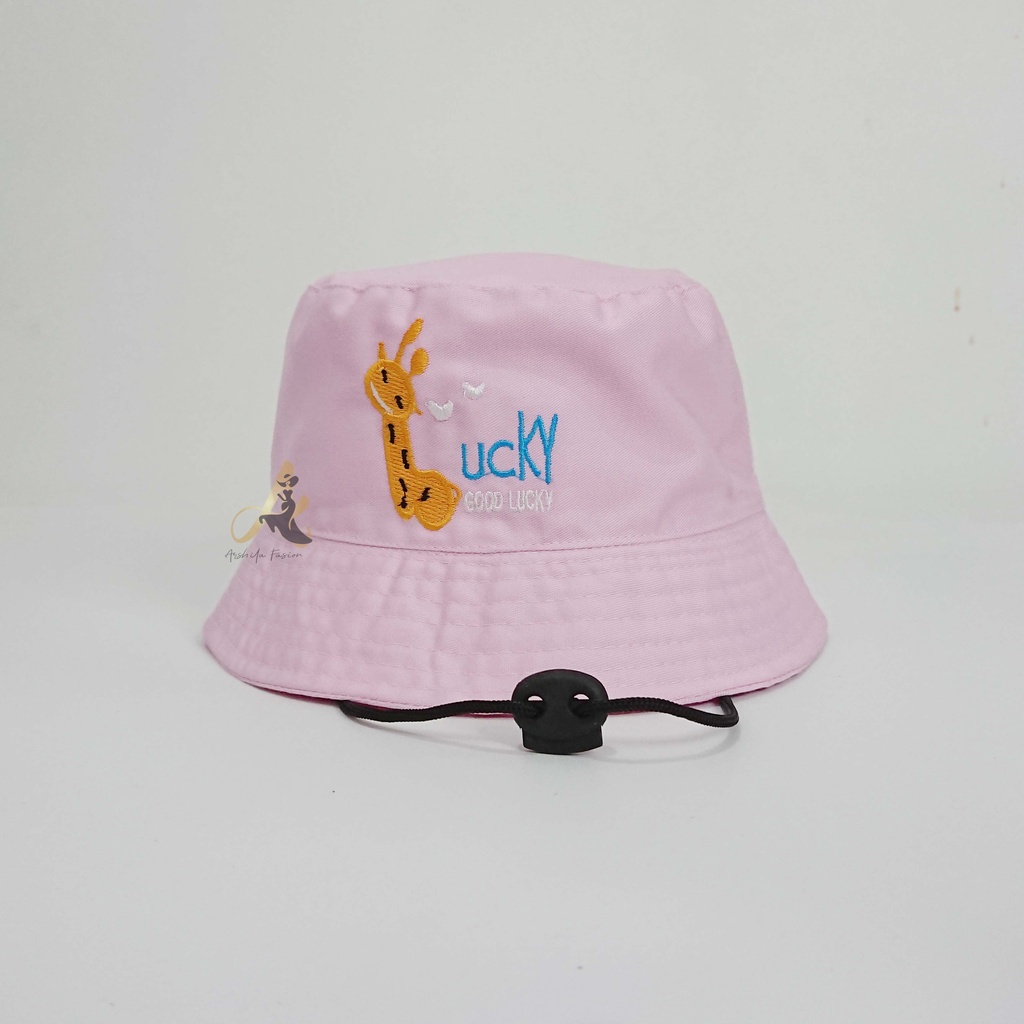 Topi Anak Perempuan Laki Laki Cowok Cewek 2 3 4 5 6 7 8 Tahun Bucket Hat Anak 1 FFD  OOTD Fashion Anak Cowo Cewe Kecil Umur Balita Kado Kids Aksesoris Kepala Anak Lucu 1-Good Lucky Pink Tali