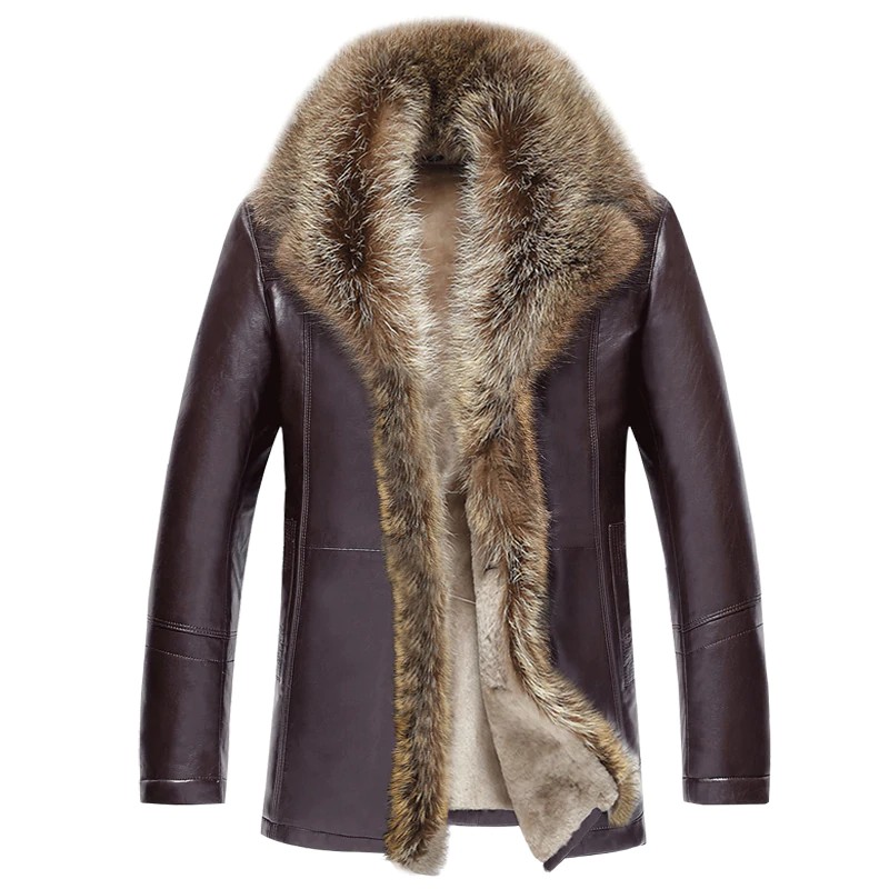 men's leather coat with fur collar