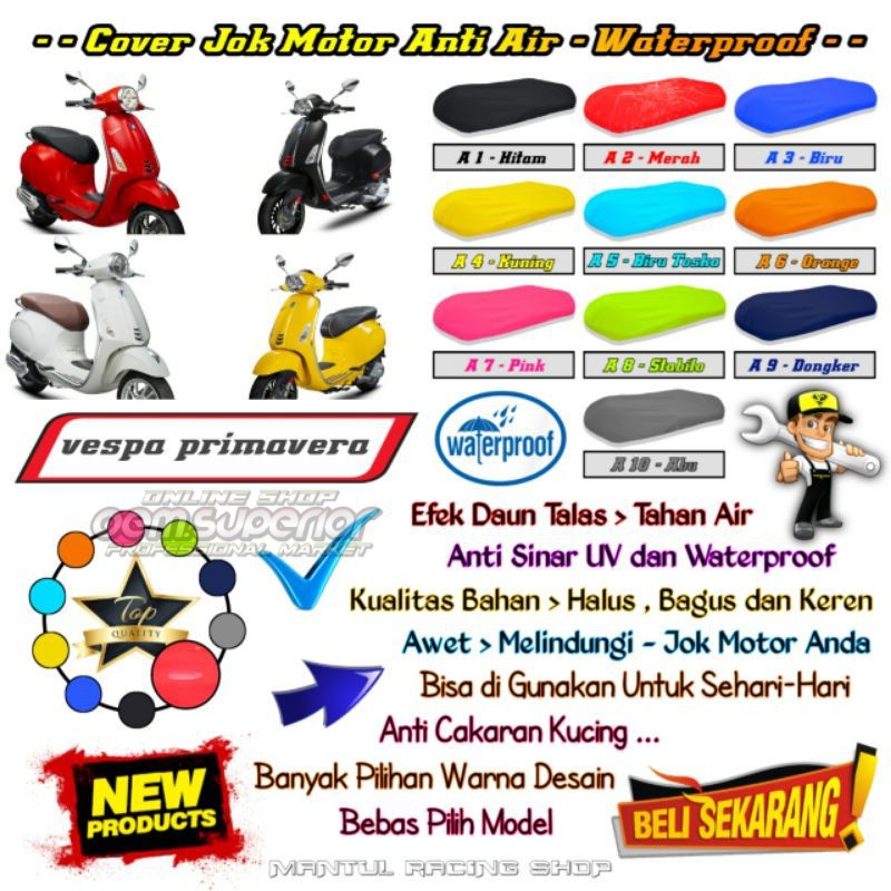 cover jok Motor Vespa,nouvo,spach,smash,shogun,satria hiu,satria, fino,beat,vixion,soul,mio m3,vario / New