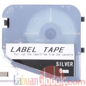 

Tape label cassette L-mark 6mm LM-406SL Black on silver for LK320