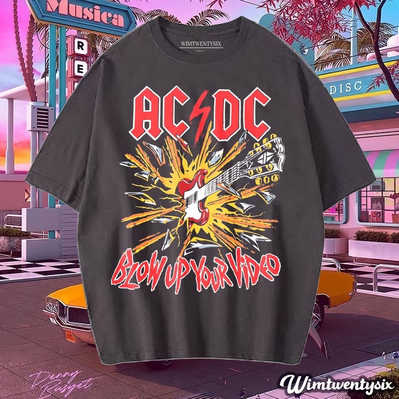 KAOS BAND ACDC BLOW UP YOUR VIDEO VINTAGE TEE (OVERSIZE DARK GREY T-SHIRT)