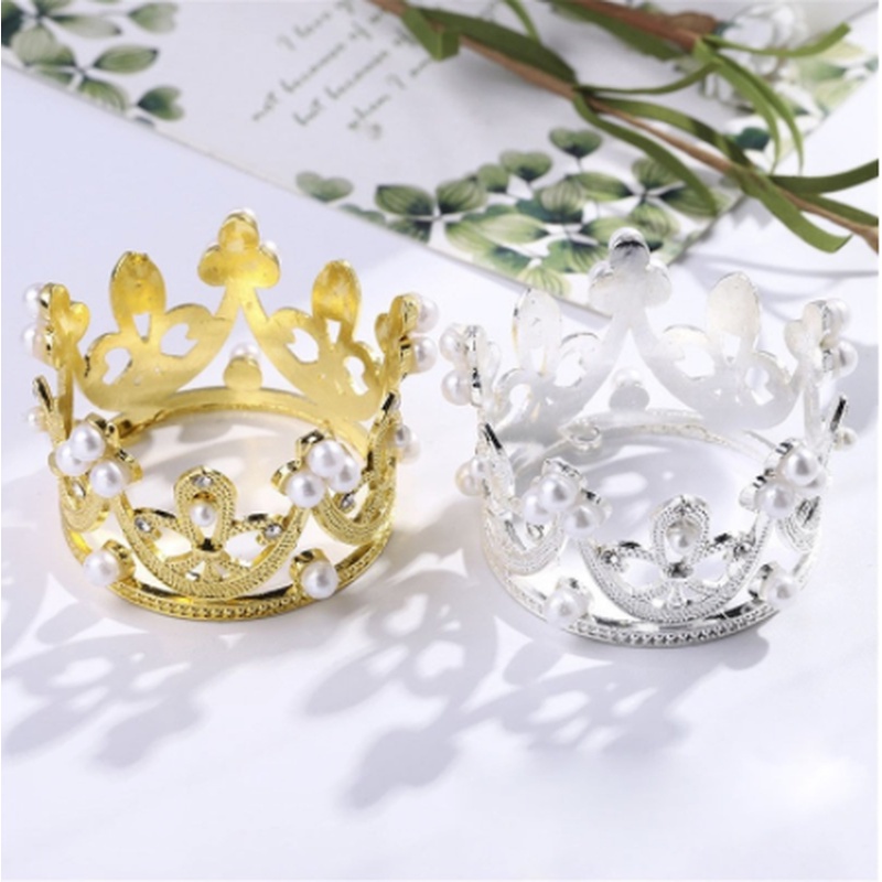 1PCS Birthday Mini Crown, Cake Hat Topper, Crystal Pearl Tiara Children Hair Ornaments For Birthday Party Wedding Cake decoration