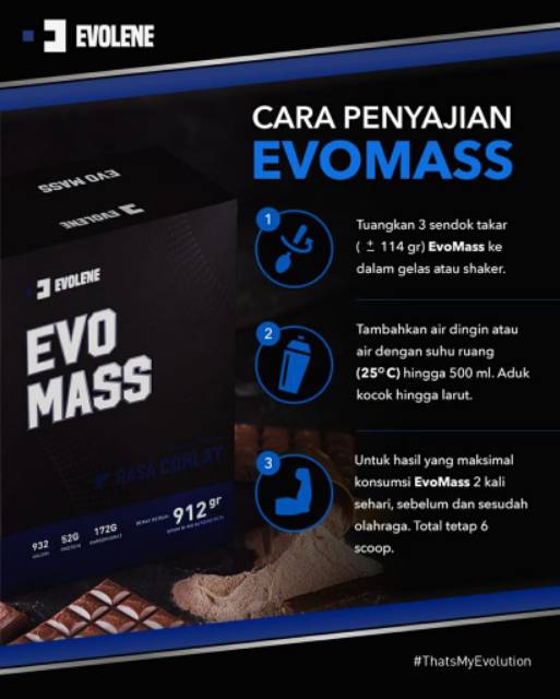 EVOLENE Evomass Gainer 912 gram 2lbs | Evo Mass BPOM HALAL MUI evomas PREVO