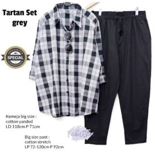  Tartan  Set Setelan Celana  Wanita Jumbo  Baju Kerja Big Size 