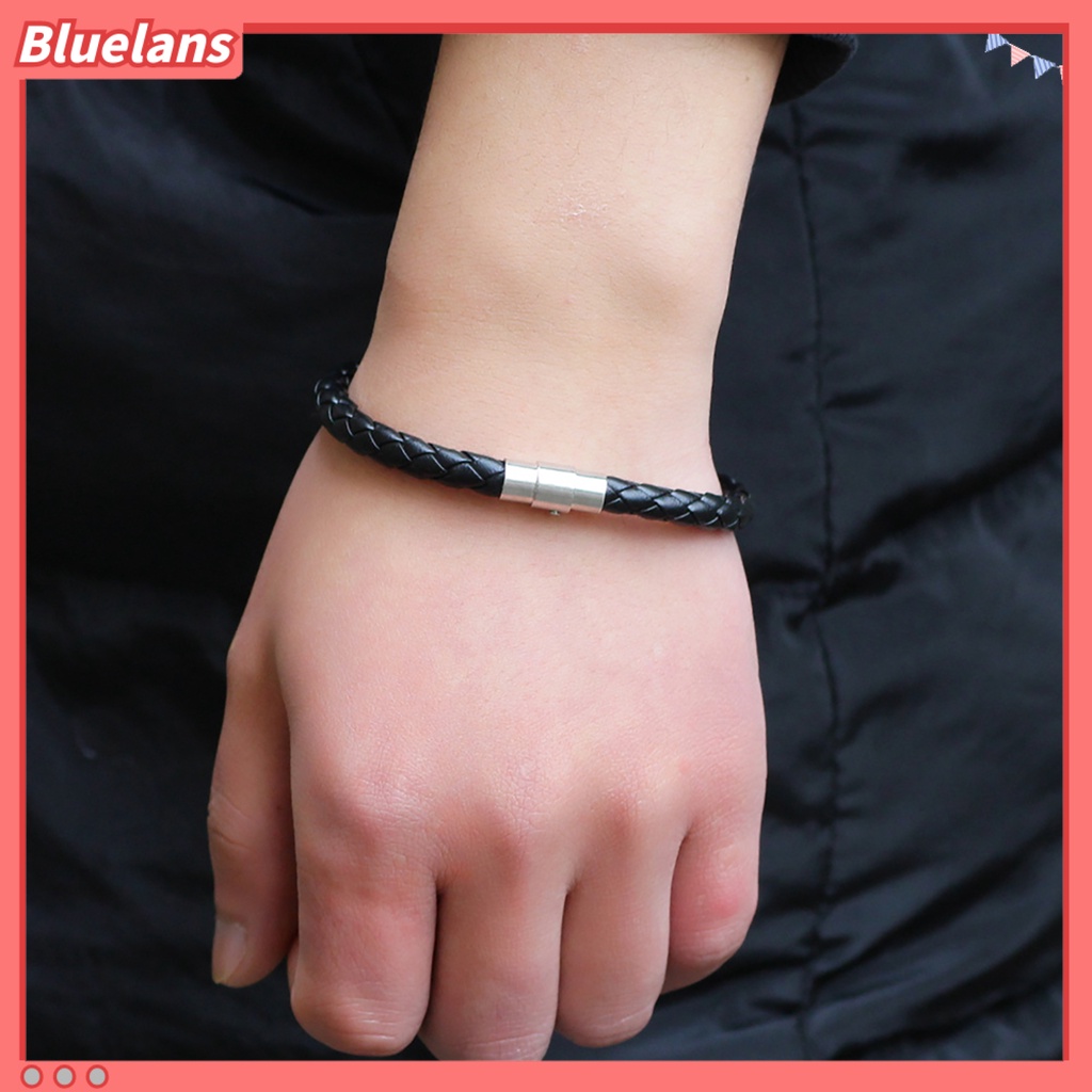 Bluelans Bracelet Braided with Magnetic Buckle Faux Leather Versatile Men Hand Chain