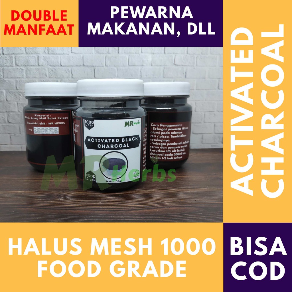 

ACTIVATED BLACK CHARCOAL MESH 1000 ARANG AKTIF PEWARNA MAKANAN ALAMI ISI 50GR BY MR HERBS FOOD GRADE