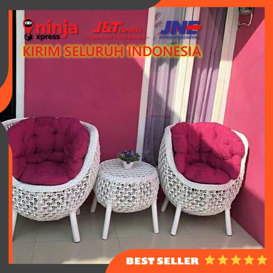 Kursi Teras Brekele Cantik Furniture Rotan Sintetis Full Jok Busa-1