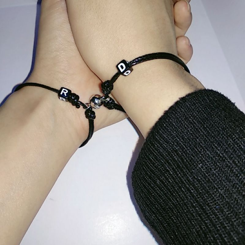 Gelang Couple Magnet Love Bulat Gelang Hitam Polos Pria Wanita Pasangan Tali Tebal Gelang Kapel Copel Coupel Cople Magnet Mahnet